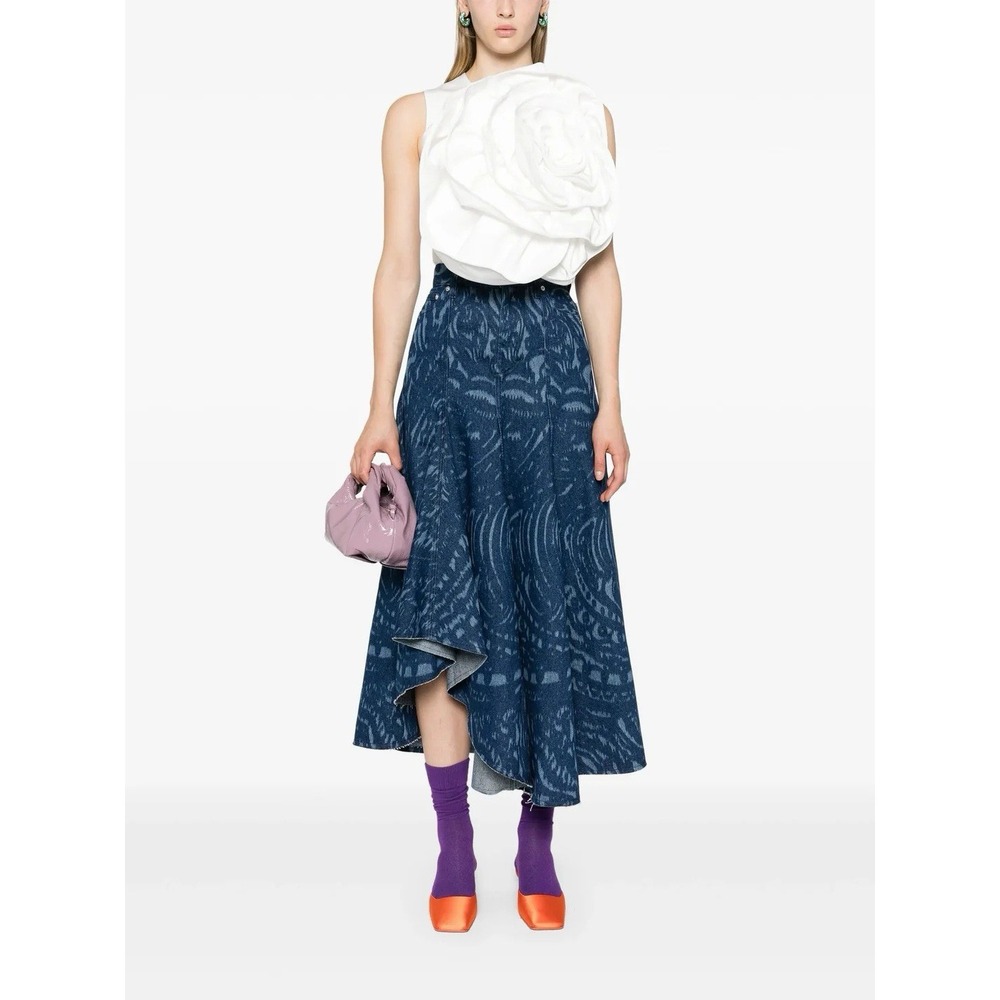 ERDEM Indigo Denim Midi Maxi Skirt Asymmetric Size 10 US Cowgirl Feminine Casual